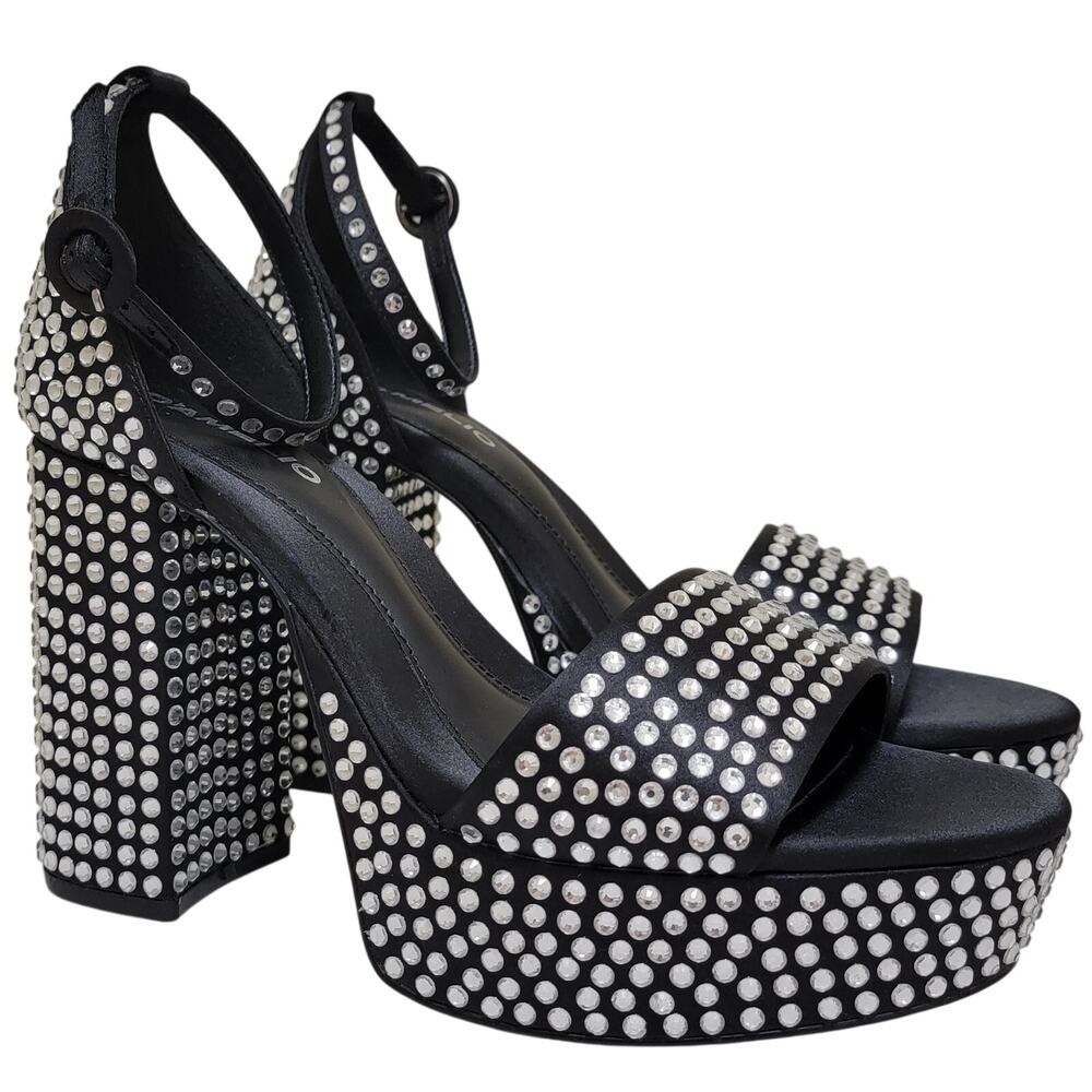 D'Amelio Women Mayvinaa Platform Ankle Strap Sandal Size US 9M Black Rhinestones